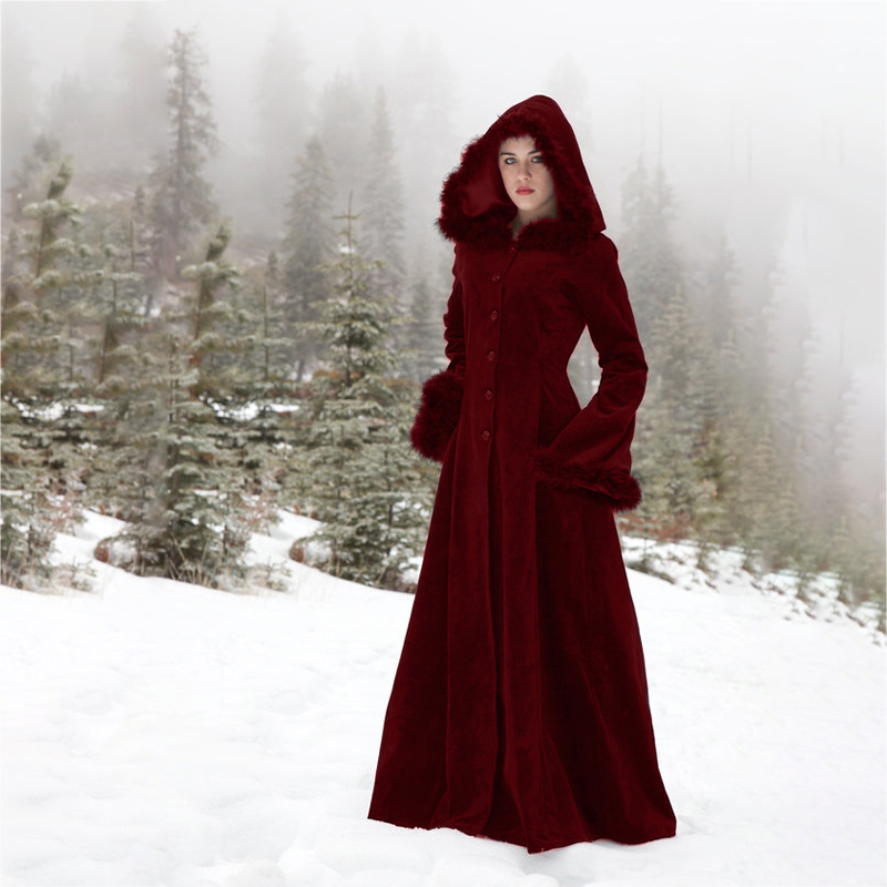 중세 르네상스 할로윈 코스프레 마녀 플레어 슬리브 고딕 드레스 여성용, 후드, 고딕 스타일, 가을 겨울 상품